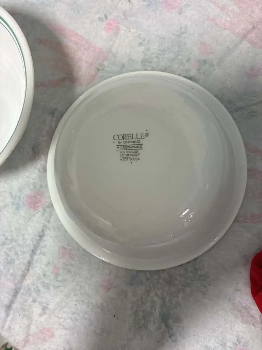 Corelle Rosemarie Soup Cereal Bowls White with Two Green Rings Set of 2